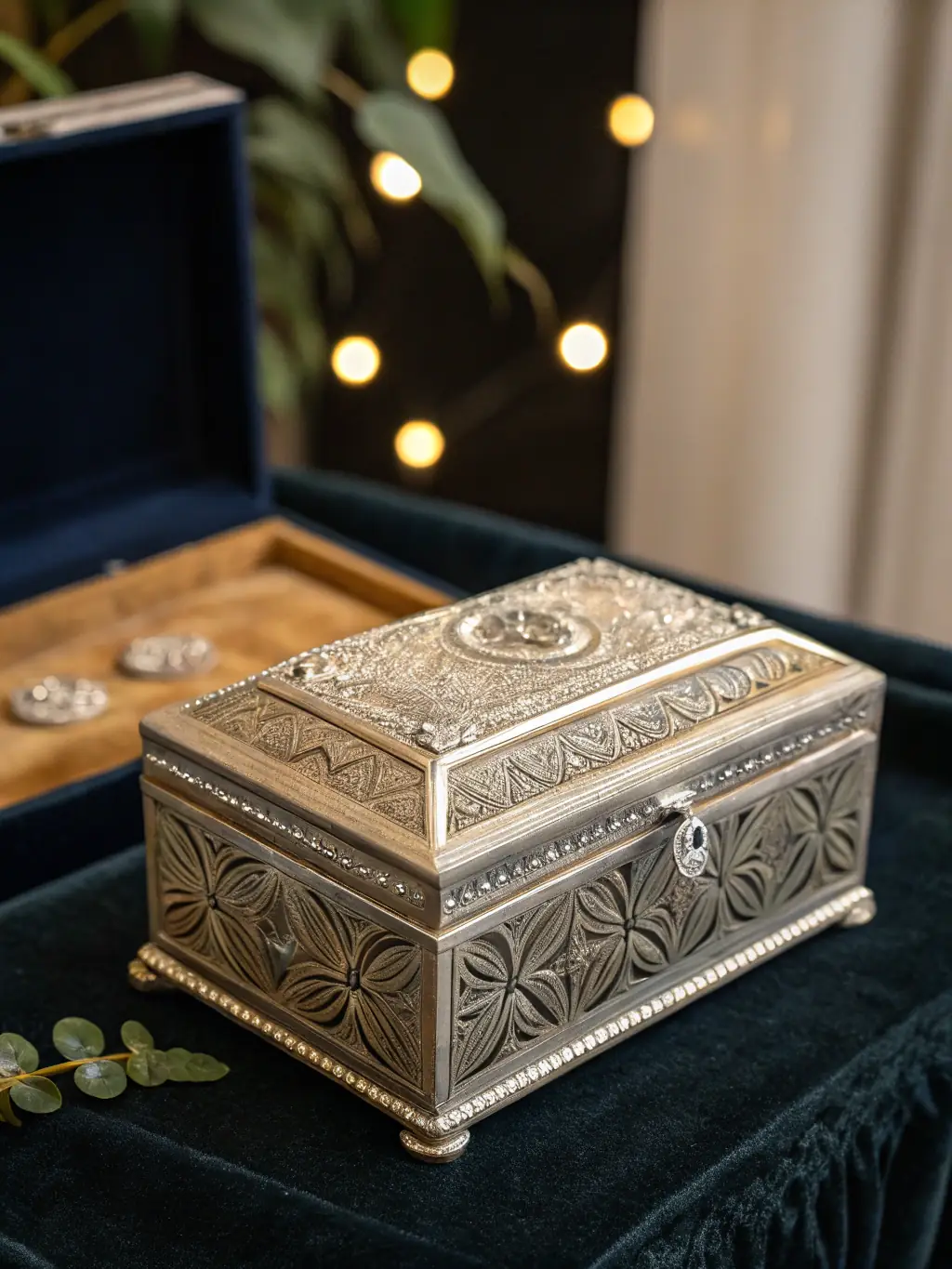 A close-up shot of a Loop & Luxe jewelry box being carefully packed with tissue paper, showcasing the attention to detail in packaging. The box is branded with the Loop & Luxe logo, and the jewelry inside is partially visible, hinting at the quality within. The image conveys the care taken in preparing each order for insured shipping.